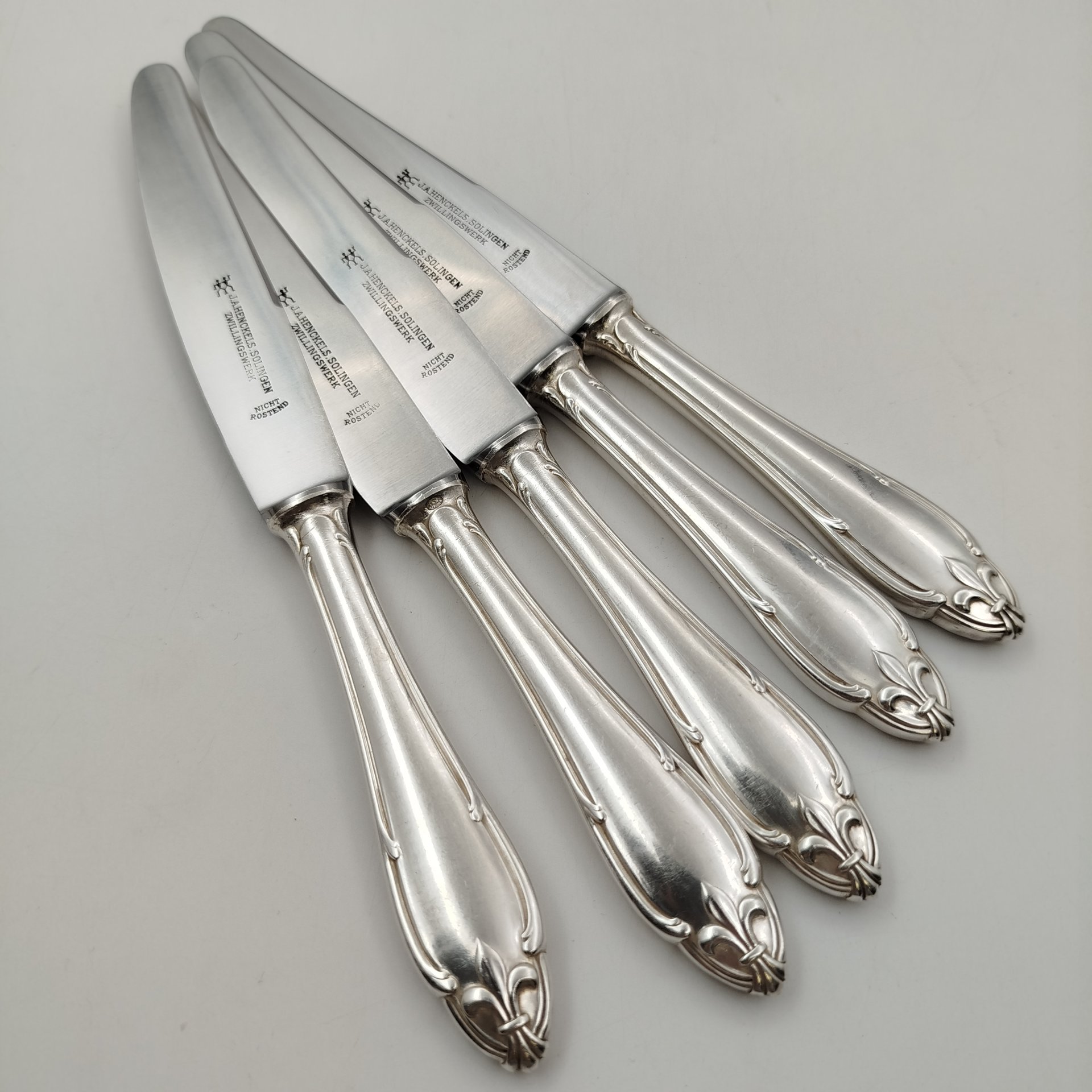 Набор столовых ножей на 5 персон, J. A. Henckels Solingen, металл, серебрение, Германия, 1900-1930 гг.