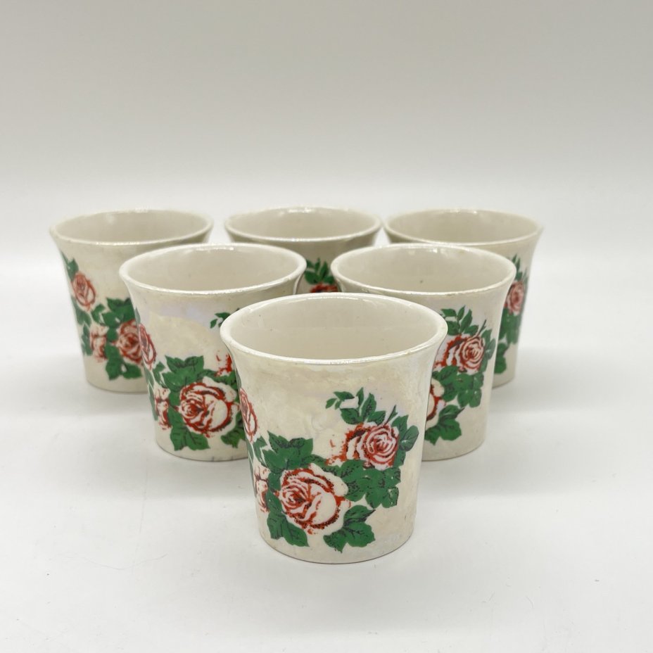 Набор из 6 стопок с декором "Роза", фарфор, деколь, люстр, Горьковский ордена Трудового Красного Знамени завод «Орбита», СССР, 1970-1980 гг.