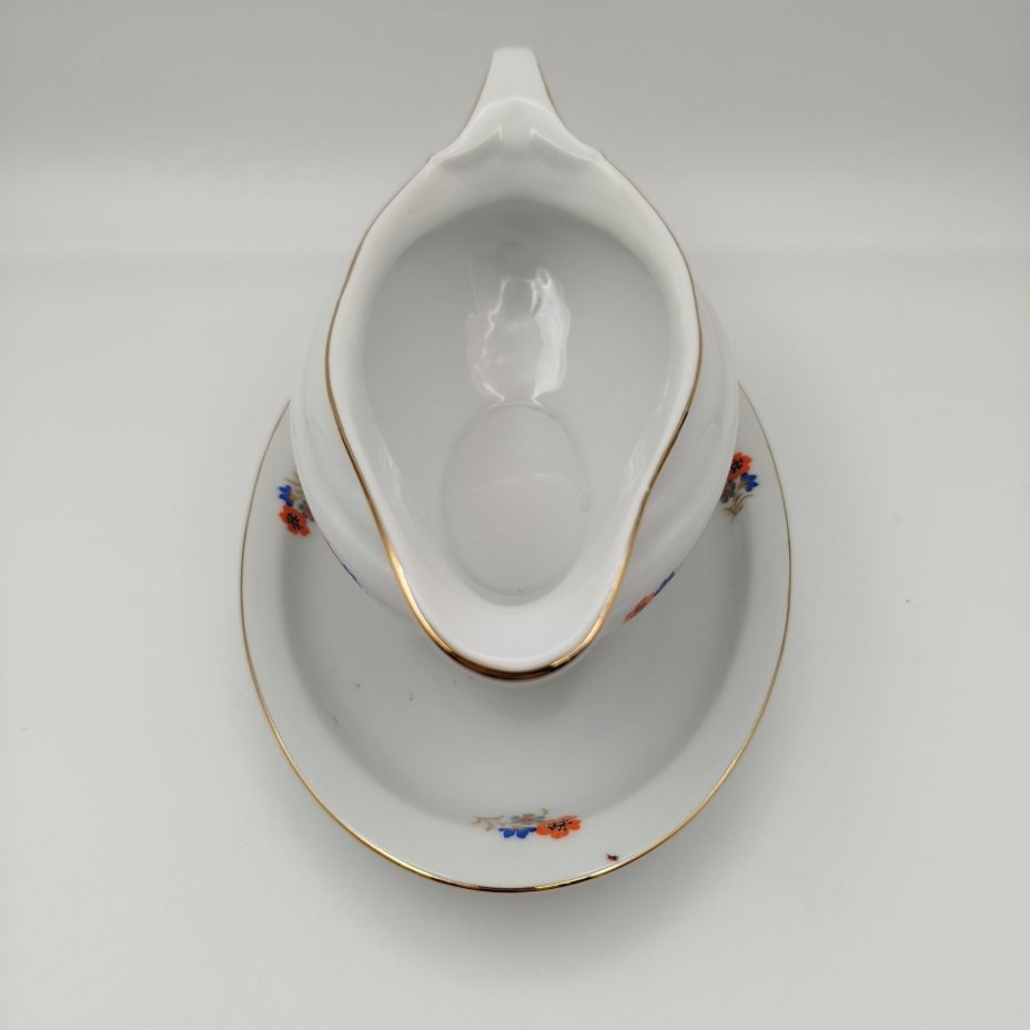 Соусник вытянутой формы, украшенный цветочным декором, фарфор, деколь, золочение, Bavaria Porzellan, Германия, 1950-1980 гг.