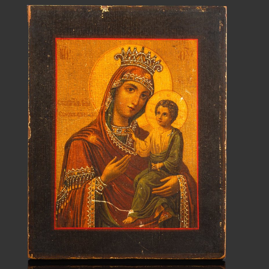 Икона Божией Матери "Скоропослушница" с печатью Свято-Троицкого Серафимо-Дивеевского женского монастыря, дерево, печать, Россия, 1890-1910 гг.