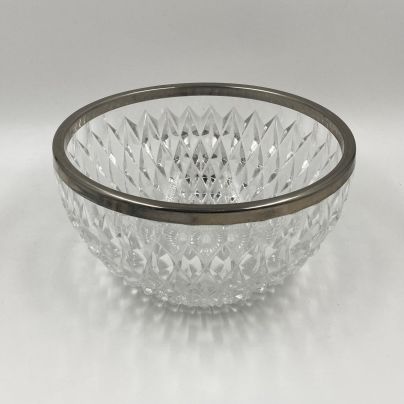 Салатник (фруктовница) с металлическим ободом и геометрическим декором, стекло, металл, СССР, 1970-1990 гг.