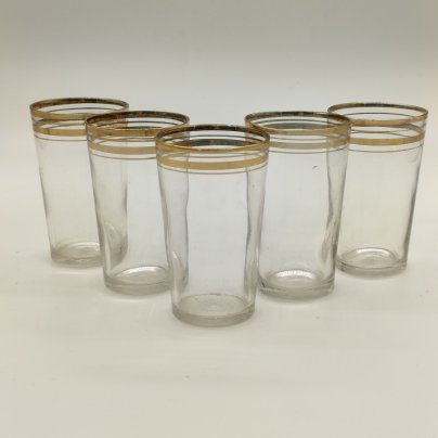 Набор стопок (стаканов) на 5 персон с ленточным декором, стекло, золочение, СССР, 1970-1990 гг.