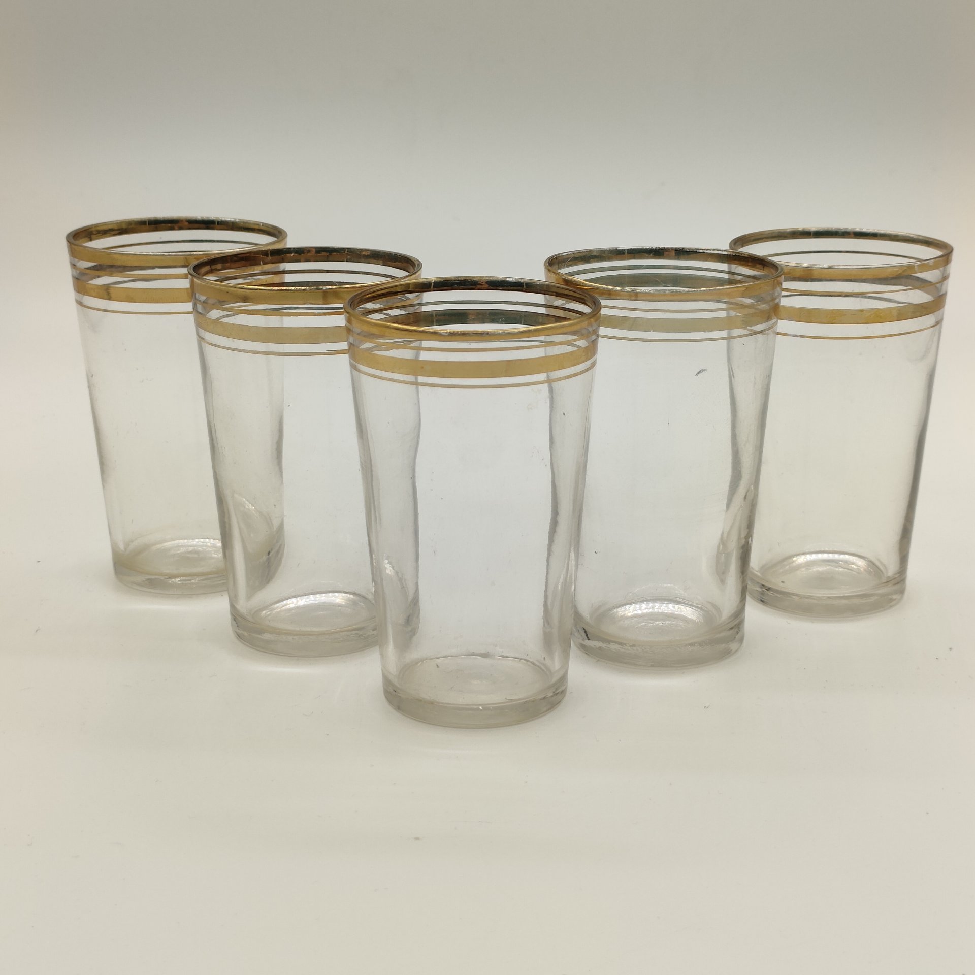 Набор стопок (стаканов) на 5 персон с ленточным декором, стекло, золочение, СССР, 1970-1990 гг.