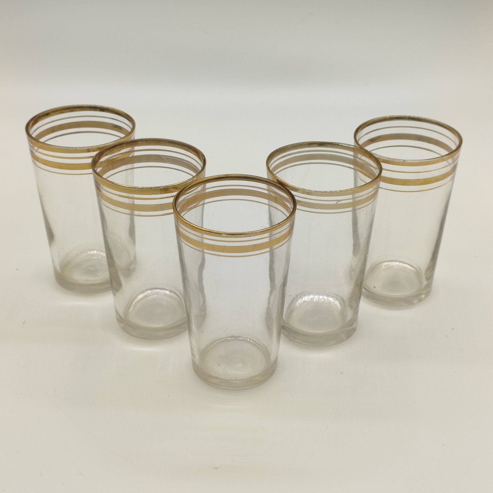 Набор стопок (стаканов) на 5 персон с ленточным декором, стекло, золочение, СССР, 1970-1990 гг.