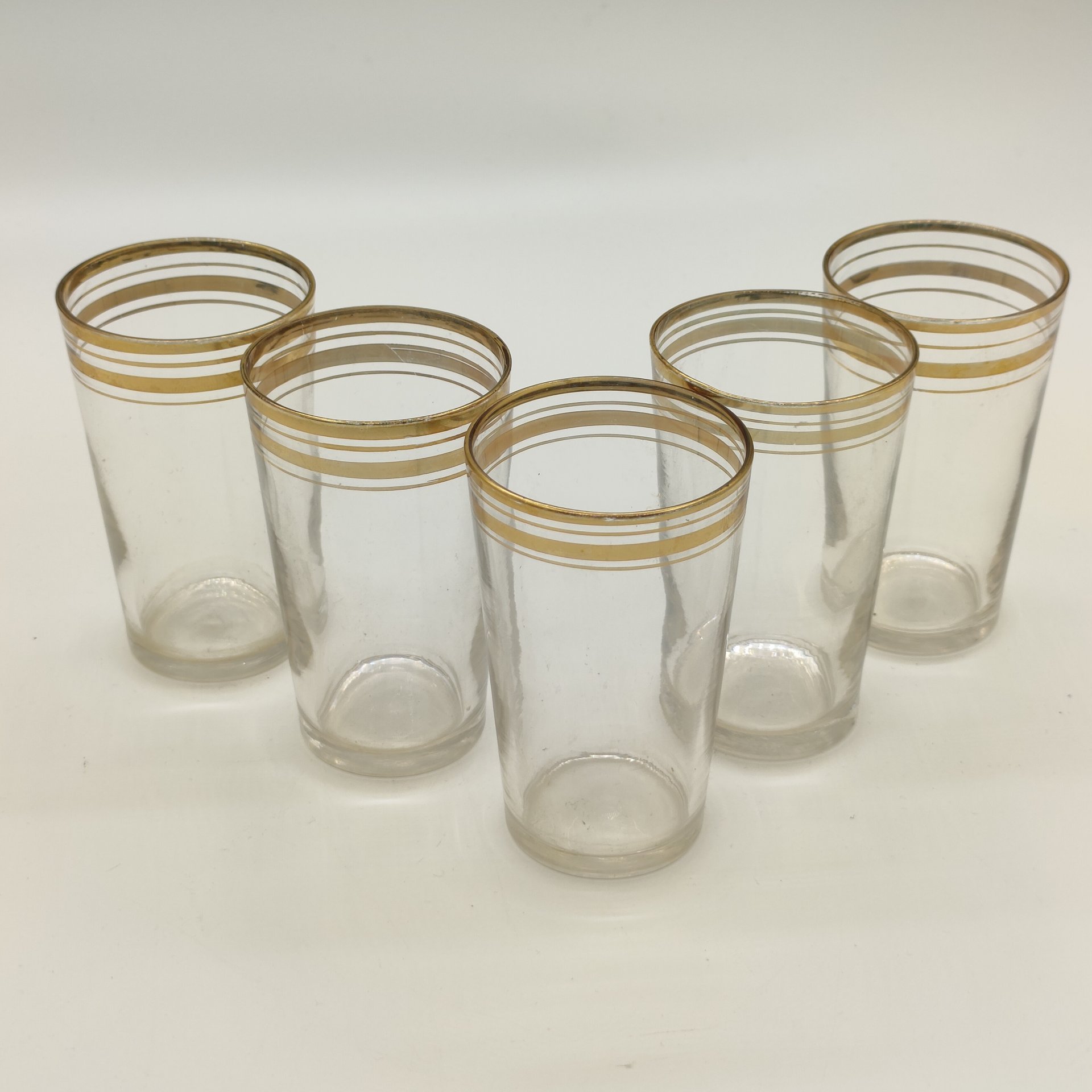 Набор стопок (стаканов) на 5 персон с ленточным декором, стекло, золочение, СССР, 1970-1990 гг.