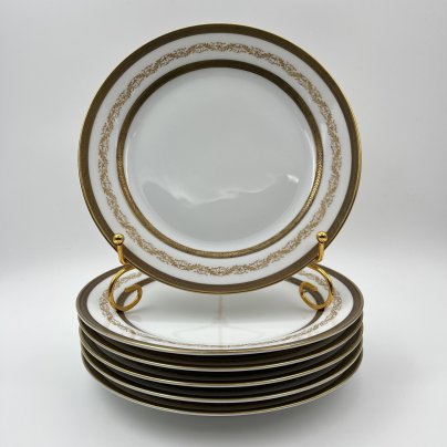 Набор десертных тарелок с растительным декором на 6 персон, серия "Charleroi-Bruxelles", фарфор, золочение, Tirschenreuth, Германия, 1969-1990 гг.