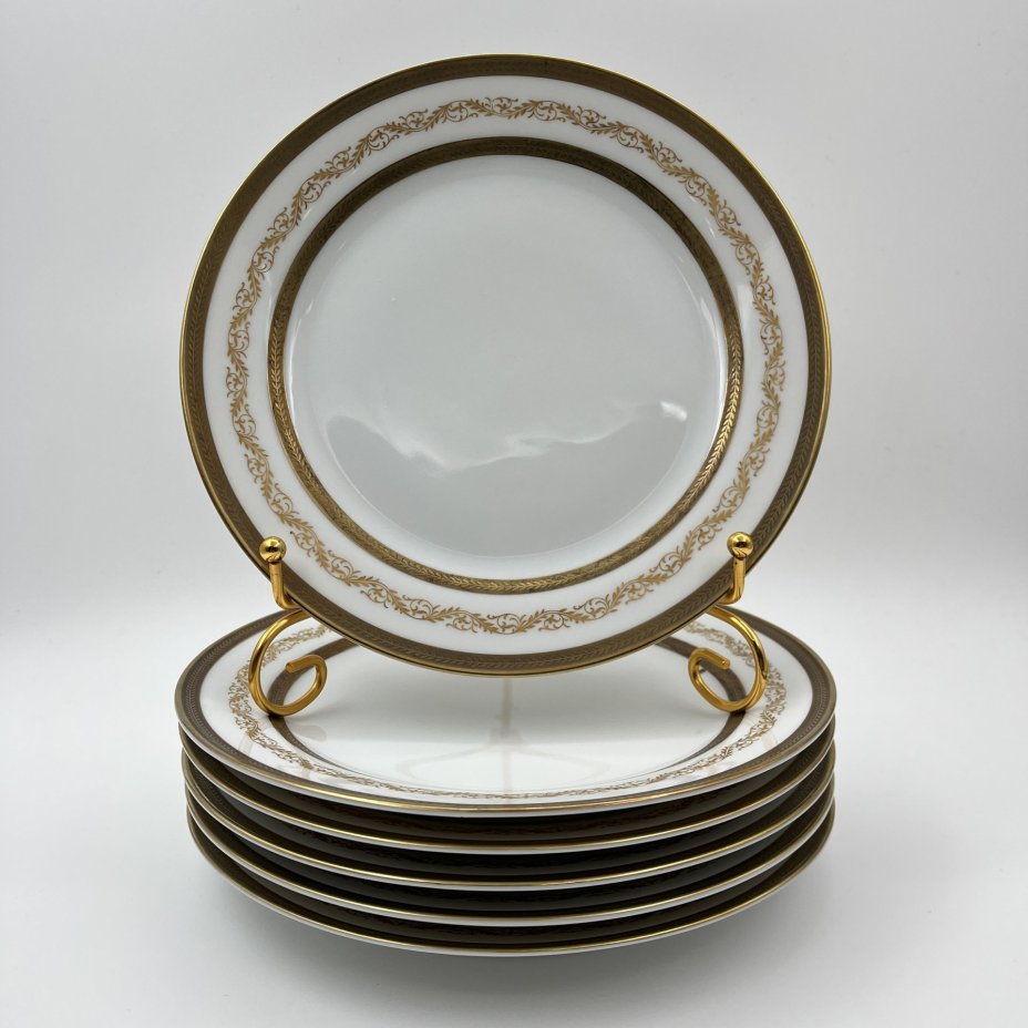 Набор десертных тарелок с растительным декором на 6 персон, серия "Charleroi-Bruxelles", фарфор, золочение, Tirschenreuth, Германия, 1969-1990 гг.