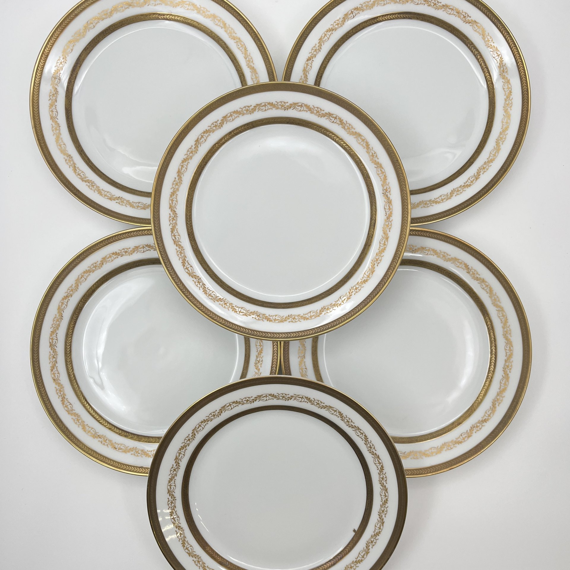 Набор десертных тарелок с растительным декором на 6 персон, серия "Charleroi-Bruxelles", фарфор, золочение, Tirschenreuth, Германия, 1969-1990 гг.