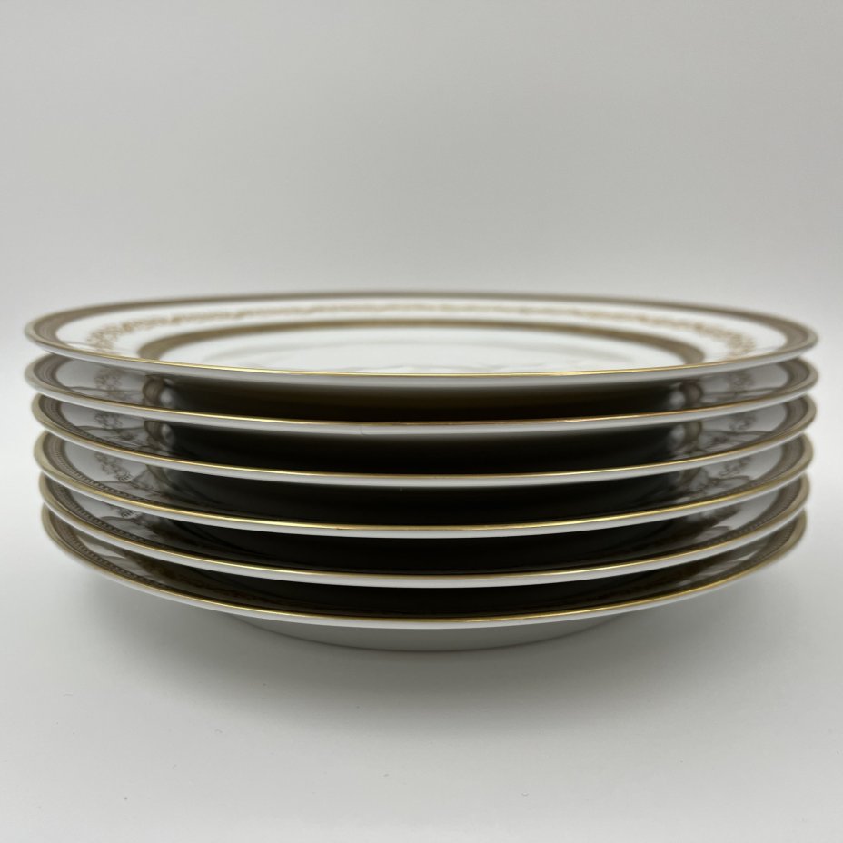 Набор десертных тарелок с растительным декором на 6 персон, серия "Charleroi-Bruxelles", фарфор, золочение, Tirschenreuth, Германия, 1969-1990 гг.