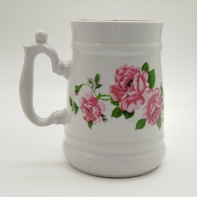 Кружка пивная с цветочным декором, фарфор, деколь, Дмитровский фарфоровый завод (ДФЗ Вербилки), СССР, 1965-1991 гг.