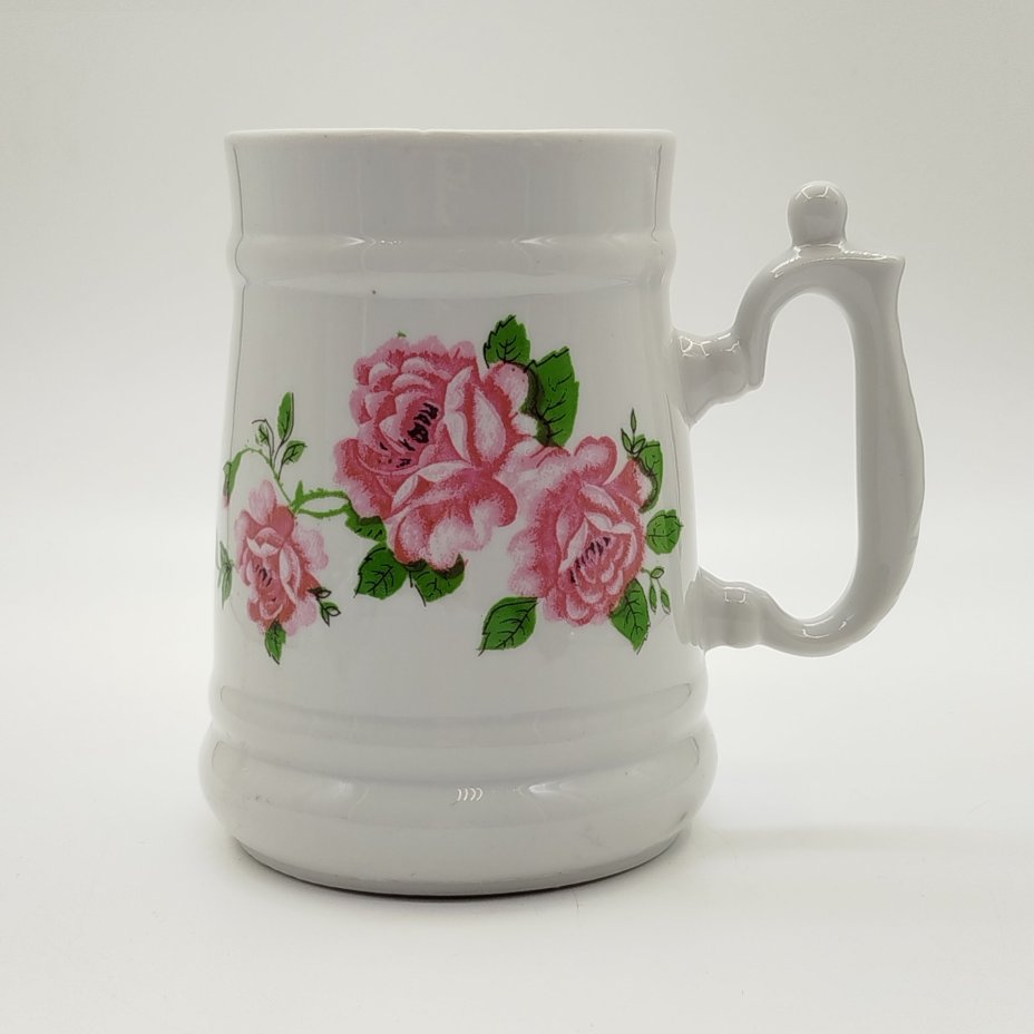 Кружка пивная с цветочным декором, фарфор, деколь, Дмитровский фарфоровый завод (ДФЗ Вербилки), СССР, 1965-1991 гг.