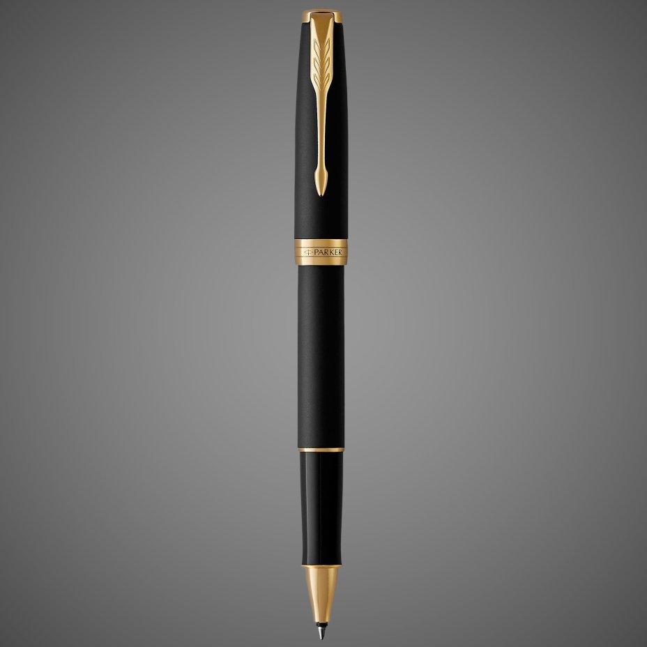 Ручка роллер Parker Sonnet Matte Black GT, стержень: F, цвет чернил: black, в подарочной упаковке, Лаки и смолы: лак, латунь, нержавеющая сталь, палладий