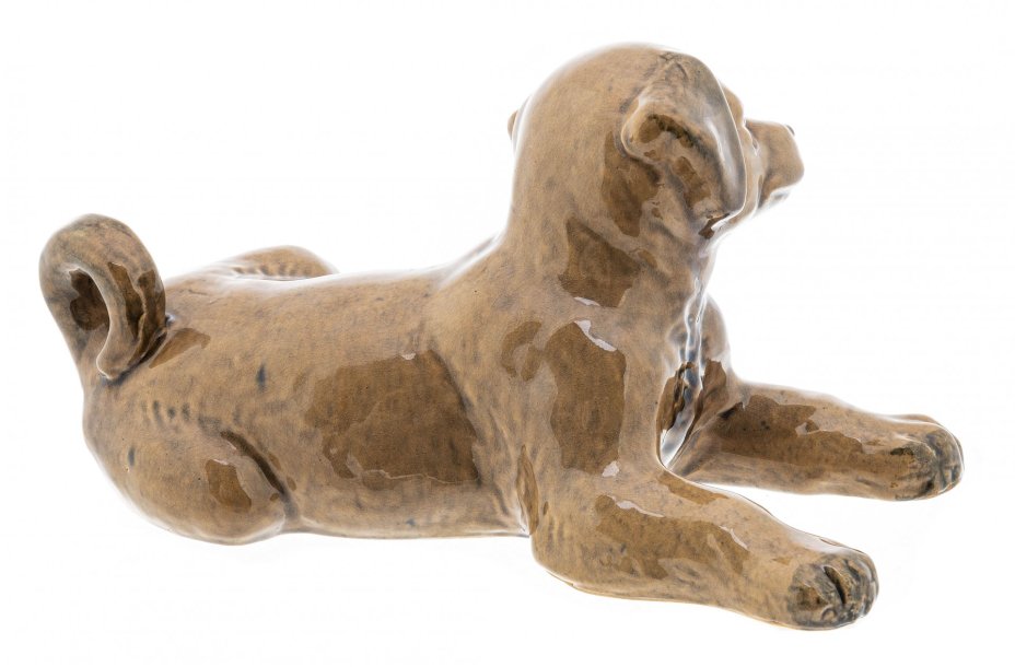Статуэтка "Щенок", фаянс, глазурь, завод "Гжель", СССР, 1950-1970 гг., Объединение «Гжель»