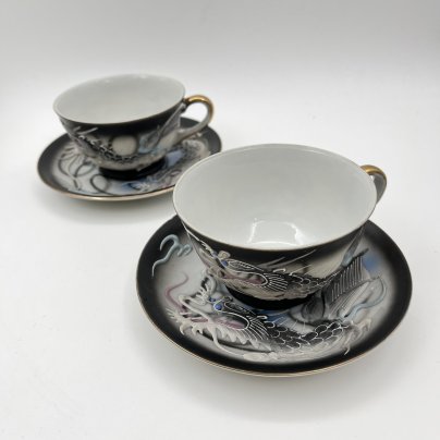 Набор из 2-х чайных пар "Дракон",  Lux Porcelain FAHD M.K., фарфор, бисквит, роспись, золочение, Азия, 1970-1990 гг.
