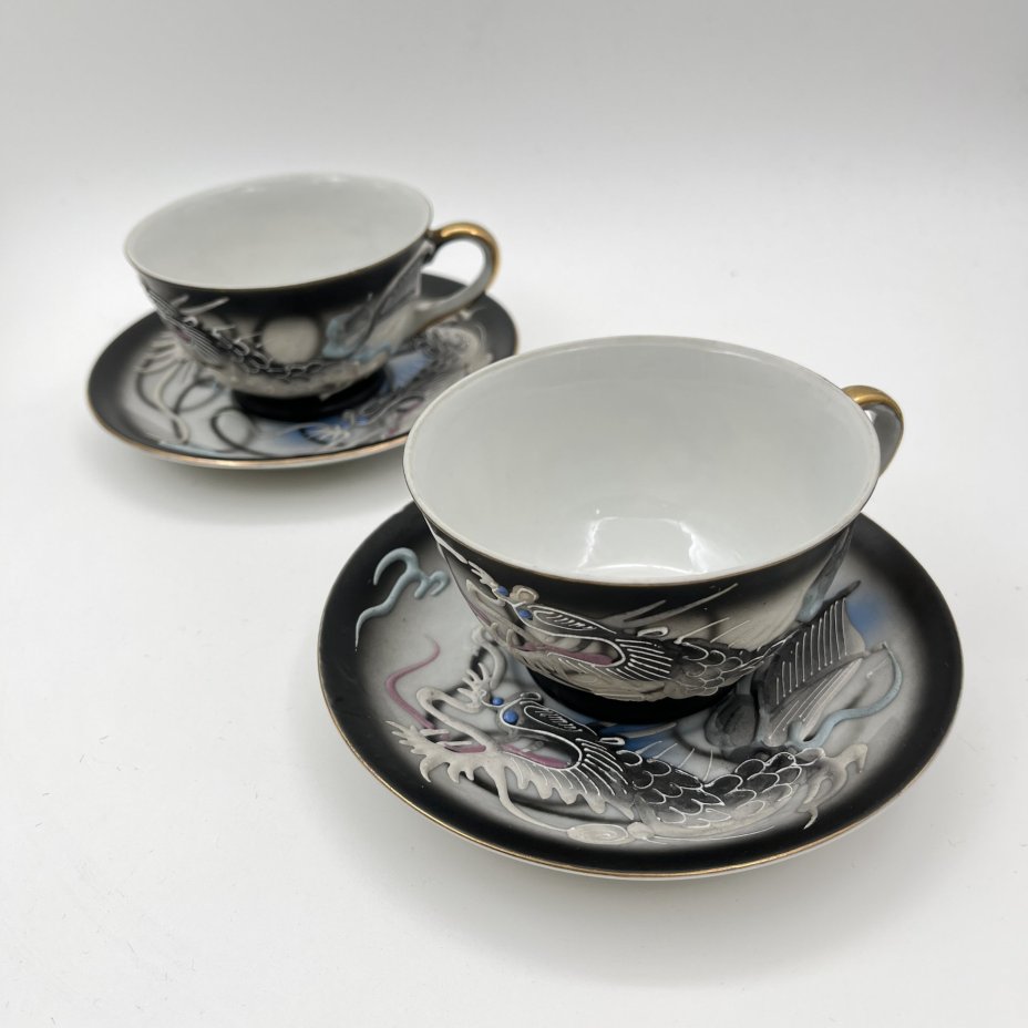 Набор из 2-х чайных пар "Дракон",  Lux Porcelain FAHD M.K., фарфор, бисквит, роспись, золочение, Азия, 1970-1990 гг.