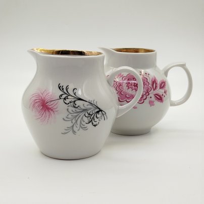 Пара молочников с цветочным декором (в подборе), фарфор, деколь, золочение, Дулевский фарфоровый завод (Дулёво), СССР, 1968-1991 гг.