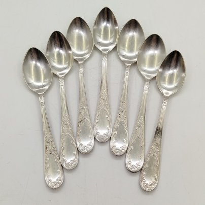 Набор из 7-ми чайных ложек "Пламя", мельхиор (медь-никель), Кольчугинский завод цветных металлов, СССР, 1950-1960 гг.