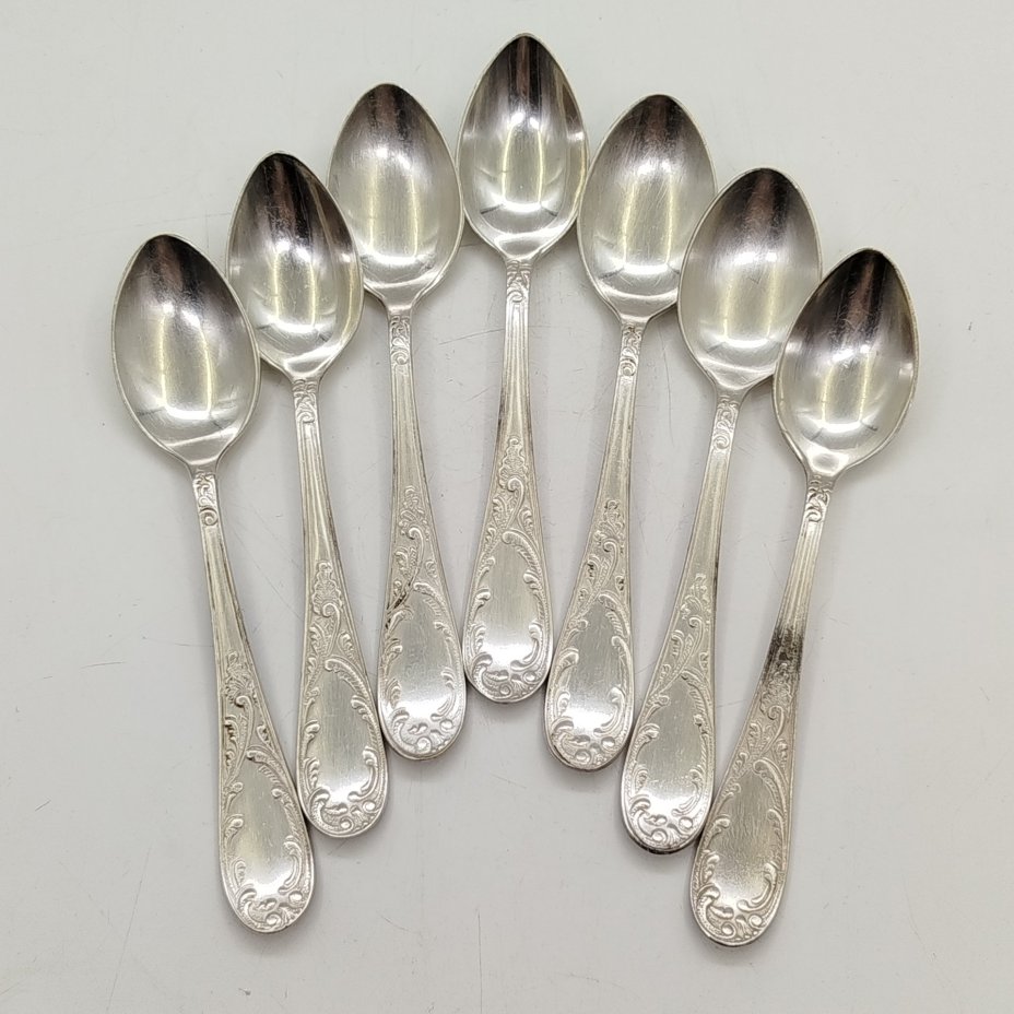 Набор из 7-ми чайных ложек "Пламя", мельхиор (медь-никель), Кольчугинский завод цветных металлов, СССР, 1950-1960 гг.