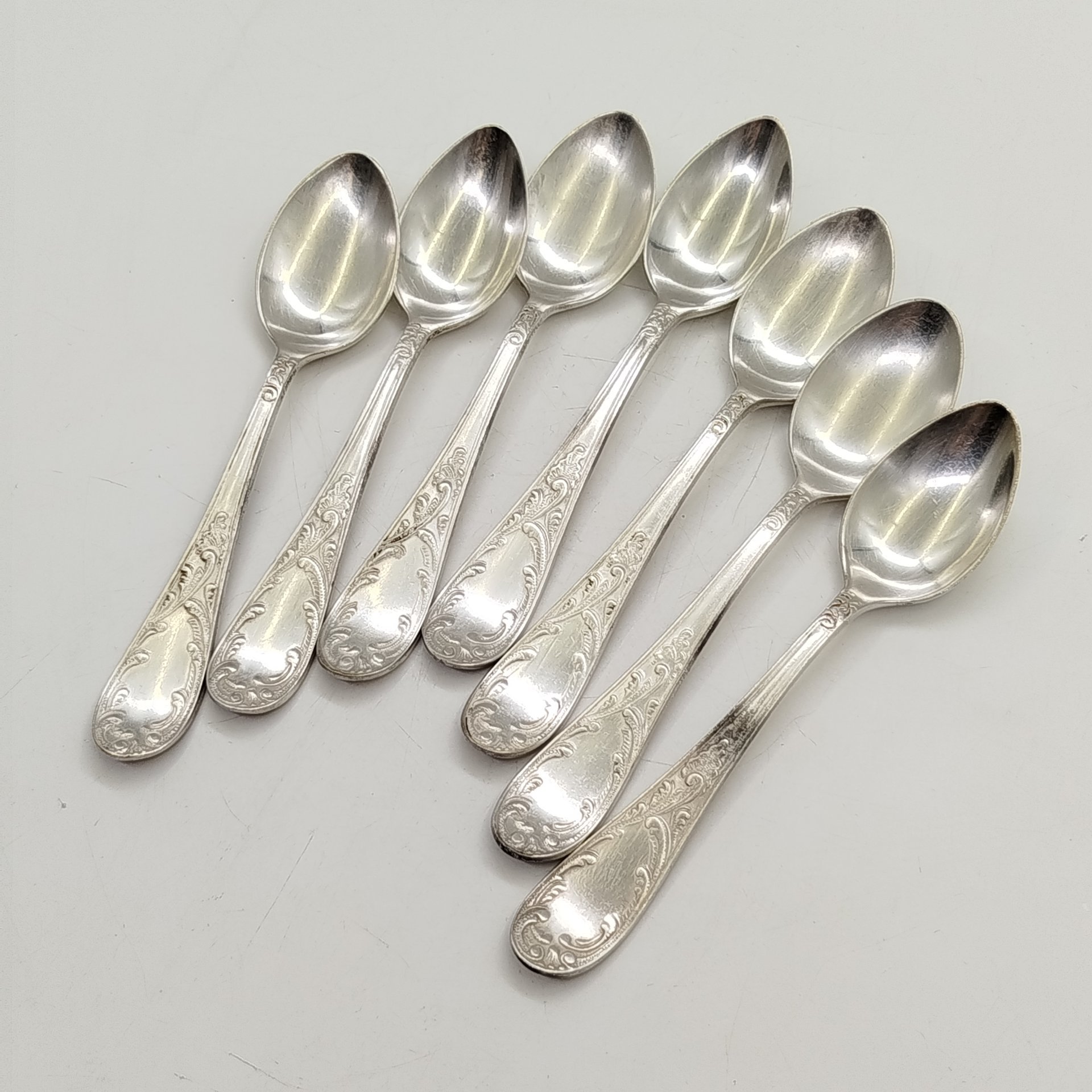 Набор из 7-ми чайных ложек "Пламя", мельхиор (медь-никель), Кольчугинский завод цветных металлов, СССР, 1950-1960 гг.