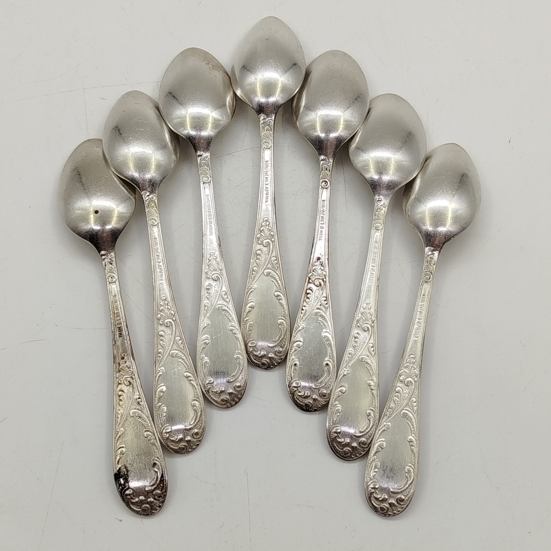 Набор из 7-ми чайных ложек "Пламя", мельхиор (медь-никель), Кольчугинский завод цветных металлов, СССР, 1950-1960 гг.