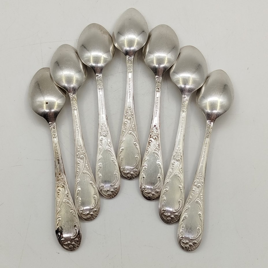 Набор из 7-ми чайных ложек "Пламя", мельхиор (медь-никель), Кольчугинский завод цветных металлов, СССР, 1950-1960 гг.