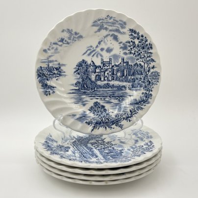 Набор из 5-ти десертных тарелок с изображением замков, серия "Ancient towers", фаянс, деколь, Johnson Brothers, Великобритания, 1980-1990 гг.