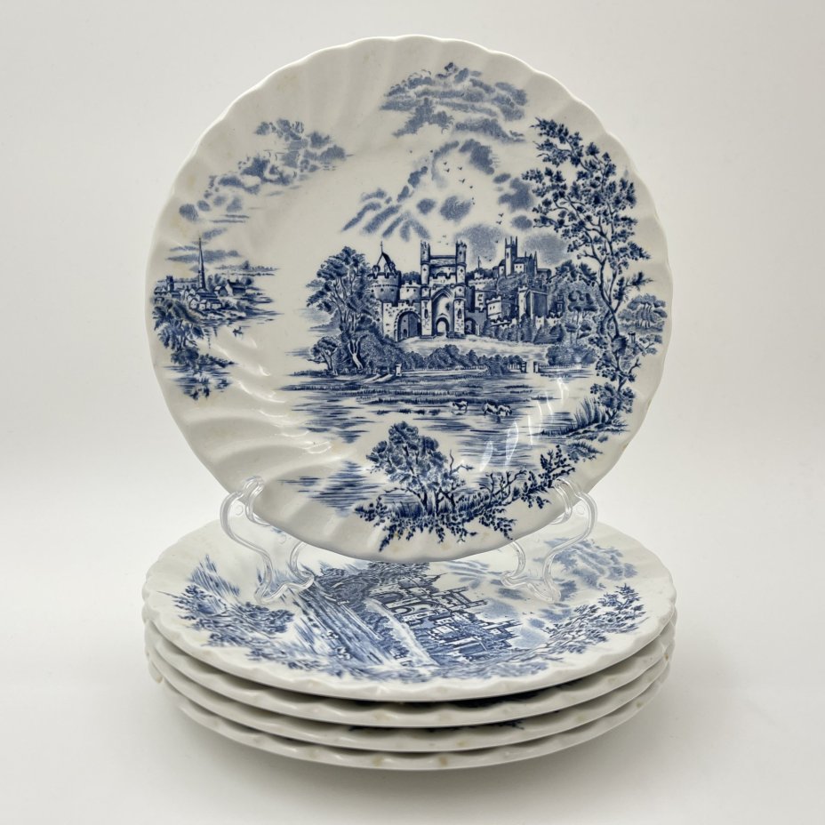 Набор из 5-ти десертных тарелок с изображением замков, серия "Ancient towers", фаянс, деколь, Johnson Brothers, Великобритания, 1980-1990 гг.