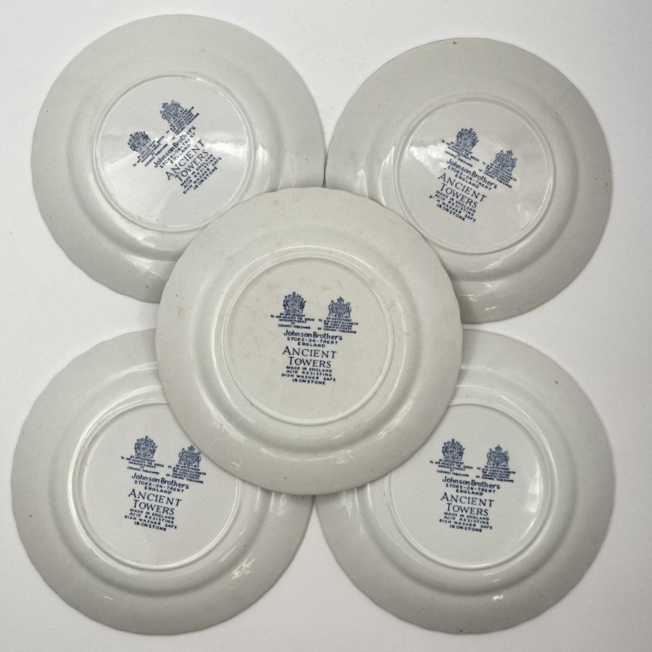 Набор из 5-ти десертных тарелок с изображением замков, серия "Ancient towers", фаянс, деколь, Johnson Brothers, Великобритания, 1980-1990 гг.