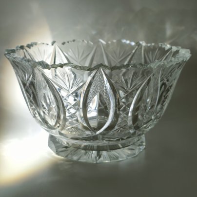 Ваза (фруктовница) с геометрическим декором, хрусталь, алмазная грань, СССР, 1970-1990 гг.