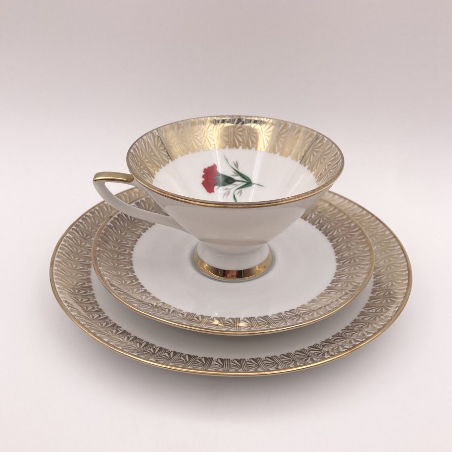Чайное трио "Гвоздика", фарфор, деколь, золочение, Winterling Marktleuthen Bavaria, Германия, 1950-1979 гг., Winterling Marktleuthen Bavaria