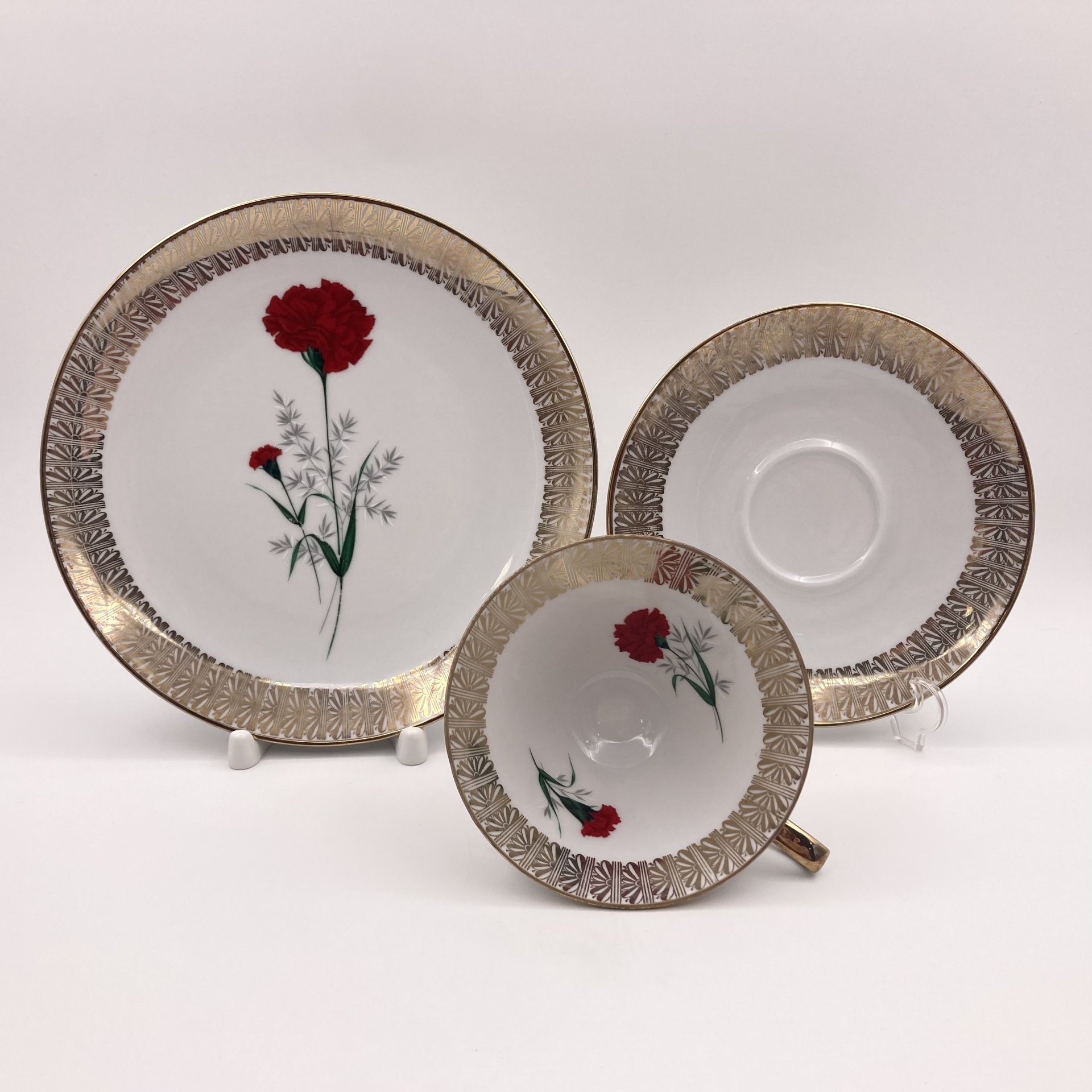 Чайное трио "Гвоздика", фарфор, деколь, золочение, Winterling Marktleuthen Bavaria, Германия, 1950-1979 гг., Winterling Marktleuthen Bavaria