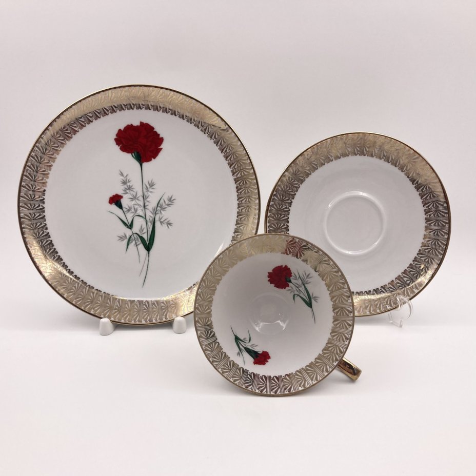 Чайное трио "Гвоздика", фарфор, деколь, золочение, Winterling Marktleuthen Bavaria, Германия, 1950-1979 гг., Winterling Marktleuthen Bavaria
