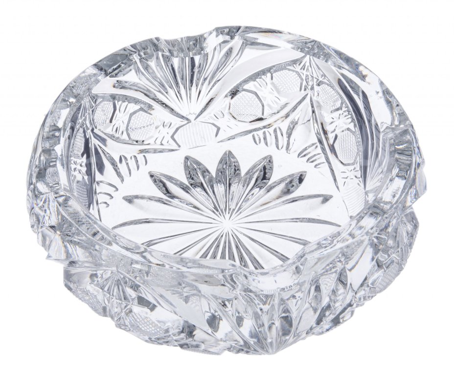 Пепельница массивная с рельефным декором, стекло, СССР, 1970-1990 гг.