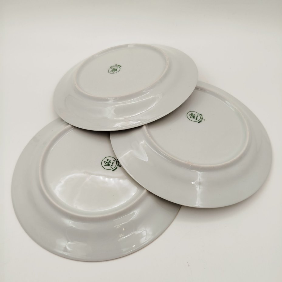 Набор из шести десертных тарелок с цветочным декором (в коробке), фарфор, деколь, золочение, Kahla, ГДР, 1960-1990 гг.