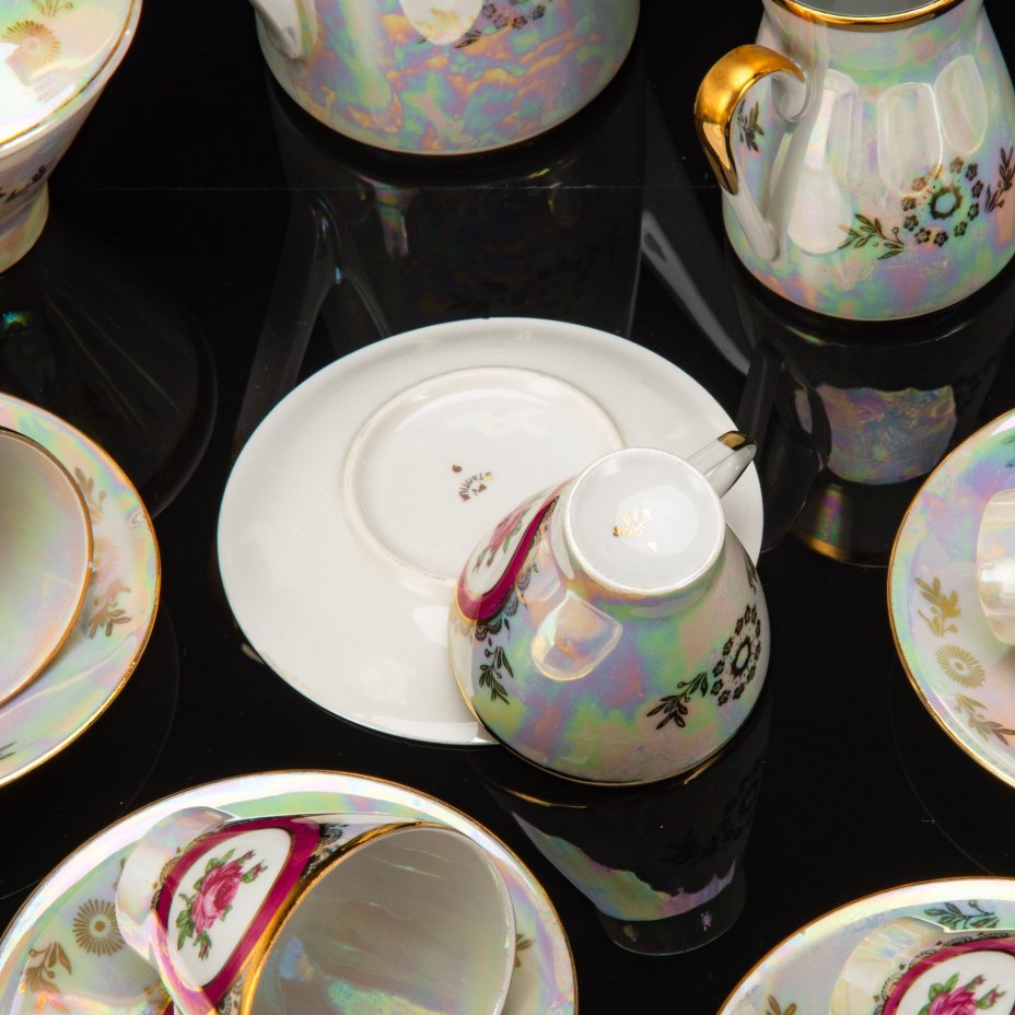 Сервиз кофейный  "Мадонна" на 5 персон (15 предметов), фарфор, люстр, деколь, золочение, Kahla, ГДР, 1967-1987 гг.