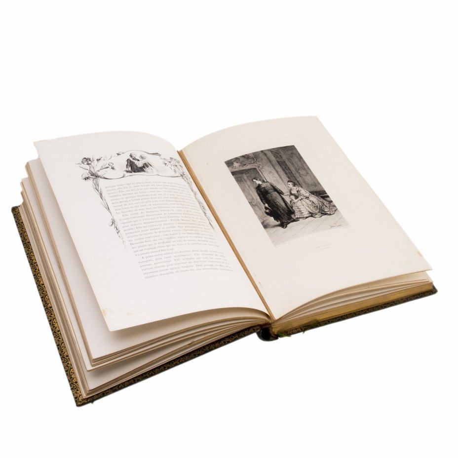 Книга "L`abbe Prevost “Histoire de Manon Lescaut et du chevalier des Grieuх" на французском языке (Антуан Франсуа Прево "История Манон Леско и кавалера де Грие"), бумага, печать, офорт, золочение, кожа, тиснение, обрез с золочением, Libraire Artistique - H. Launette, Editeur, Франция, 1885 г., Издательство «Librairie Artistique H. Launette»