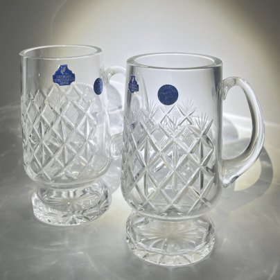Набор из 2 пивных кружек с геометрическим декором, хрусталь, пресс, алмазная грань, Гусевской хрустальный завод (Гусь-Хрустальный), СССР, 2000-2020 гг.
