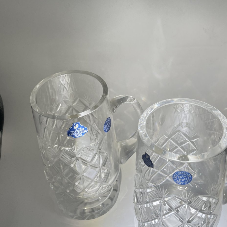 Набор из 2 пивных кружек с геометрическим декором, хрусталь, пресс, алмазная грань, Гусевской хрустальный завод (Гусь-Хрустальный), СССР, 2000-2020 гг.
