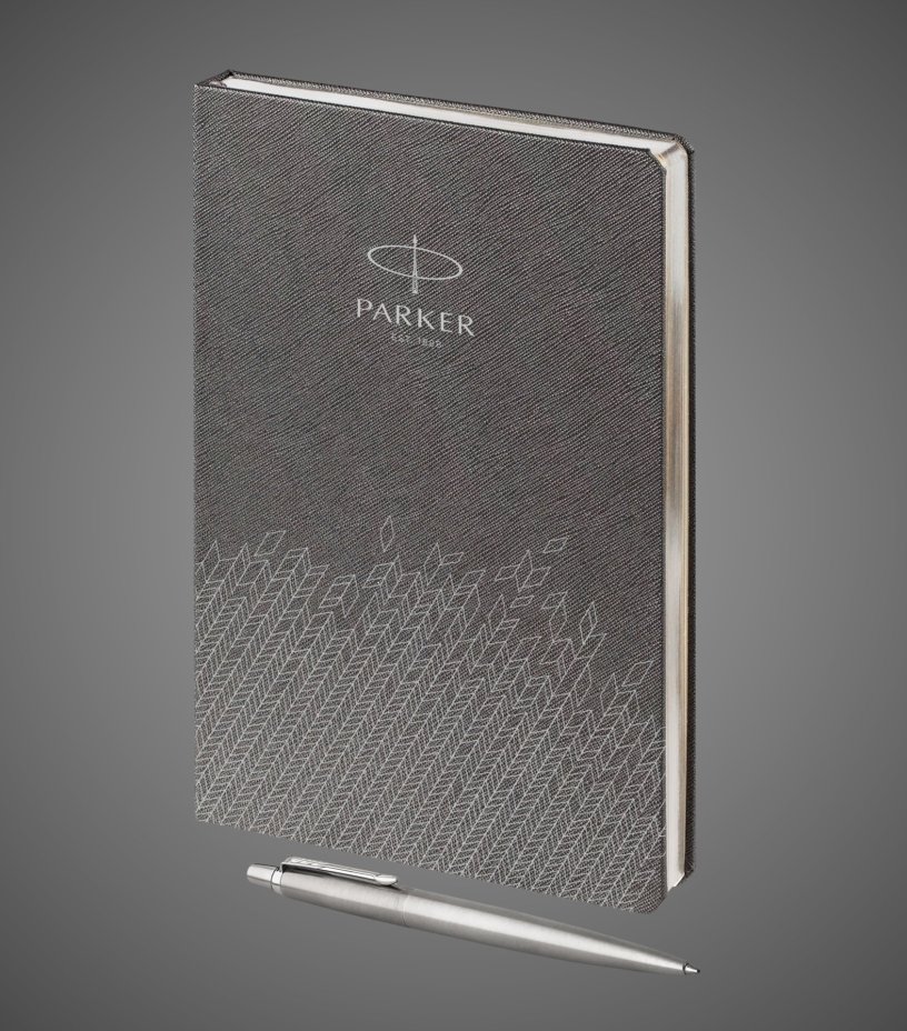 Подарочный набор: Шариковая ручка Parker Jotter Essential, St. Steel СT и Ежедневник недатированный, серый, Металлы: нержавеющая сталь