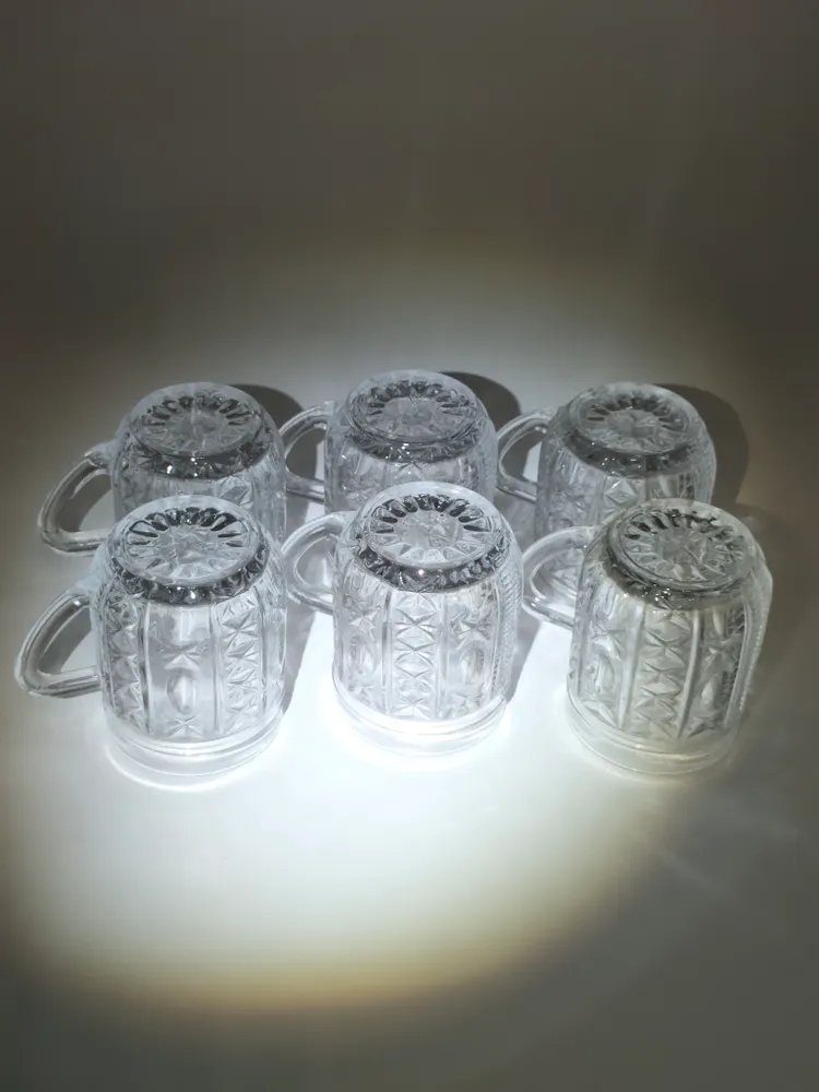 Набор кружек с рельефным декором на 6 персон, стекло, пресс, Дятьковский хрустальный завод, СССР, 1970-1990 гг.