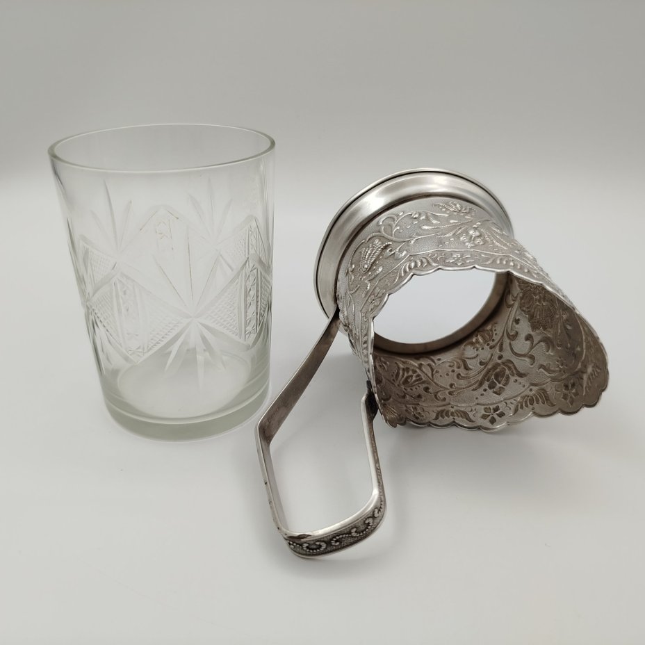 Подстаканник со стаканом, стекло, сплав металлов, СССР, 1970-1990 гг.