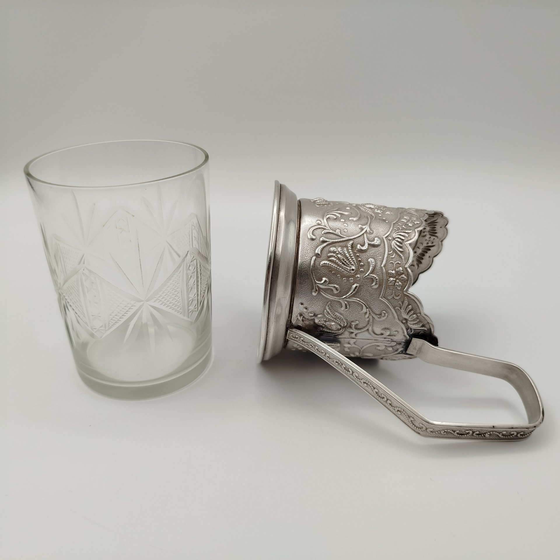 Подстаканник со стаканом, стекло, сплав металлов, СССР, 1970-1990 гг.