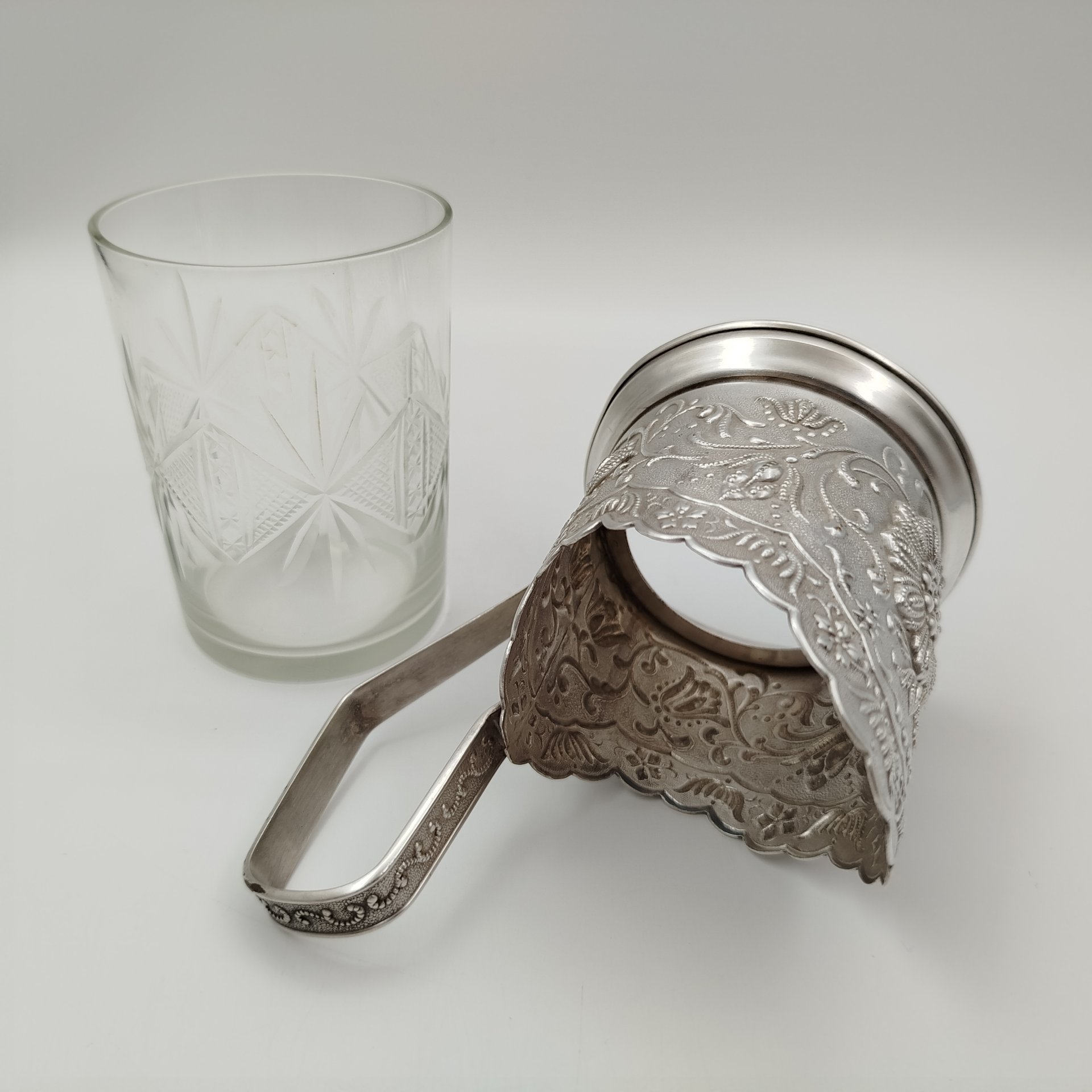 Подстаканник со стаканом, стекло, сплав металлов, СССР, 1970-1990 гг.