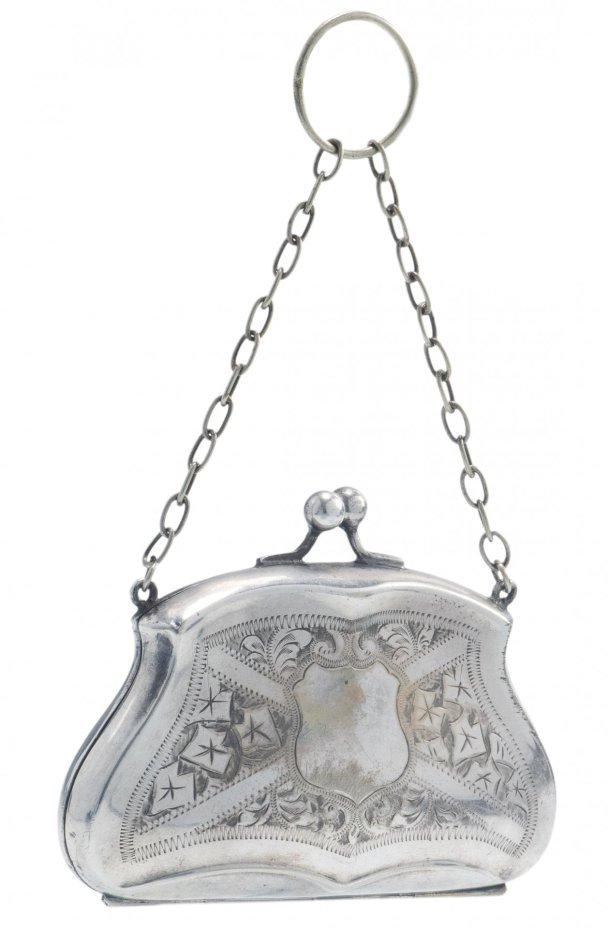 Кошелек старинный на цепочке, серебро 800 пр., Великобритания, 1930-1970 гг.