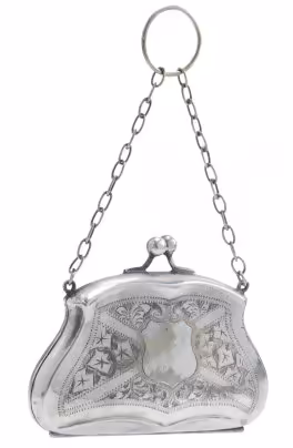 Кошелек старинный на цепочке, серебро 800 пр., Великобритания, 1930-1970 гг.