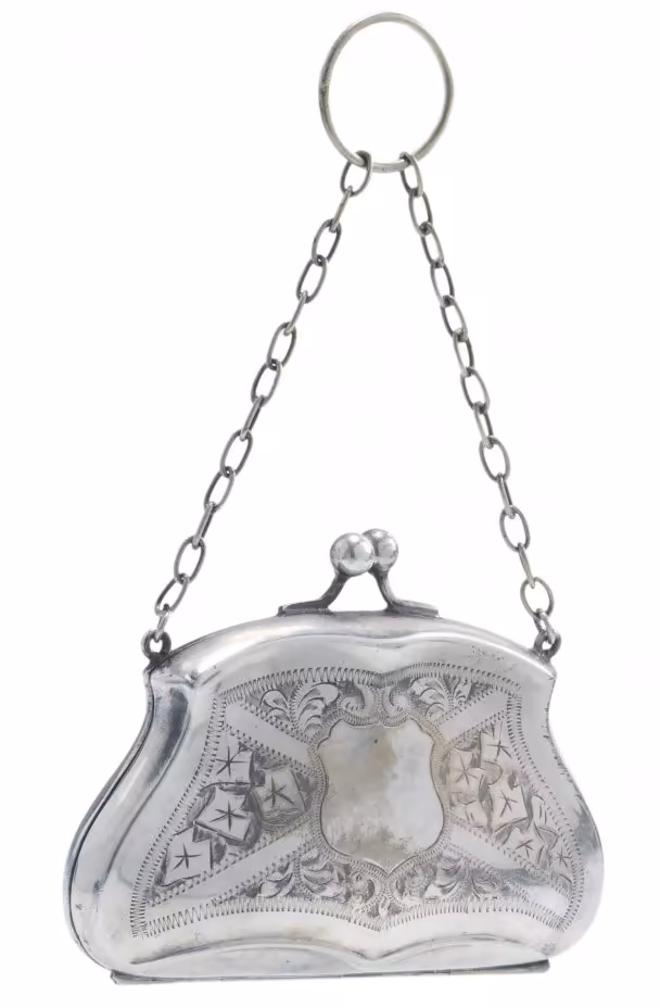 Кошелек старинный на цепочке, серебро 800 пр., Великобритания, 1930-1970 гг.