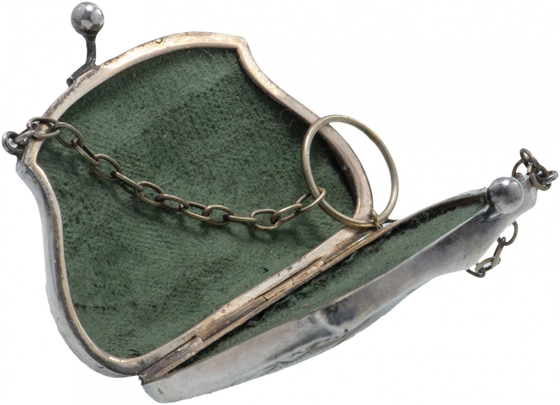 Кошелек старинный на цепочке, серебро 800 пр., Великобритания, 1930-1970 гг.