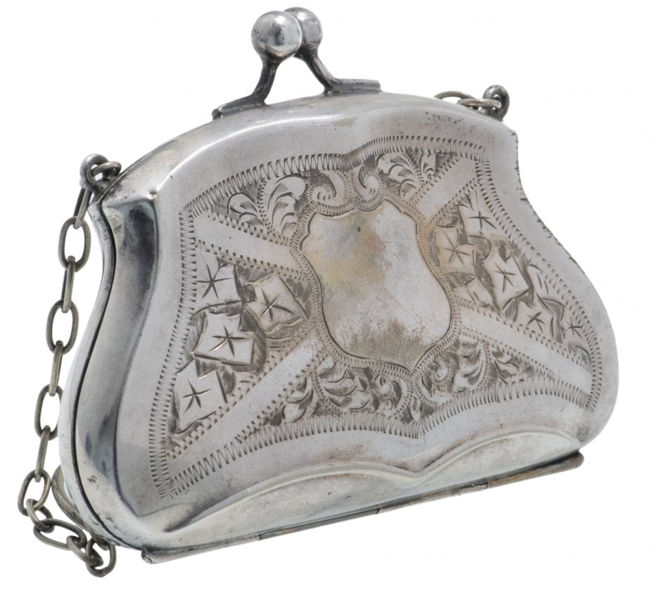 Кошелек старинный на цепочке, серебро 800 пр., Великобритания, 1930-1970 гг.
