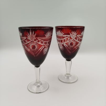Пара фужеров рубинового цвета, хрусталь, алмазная грань, СССР, 1970-1990 гг.