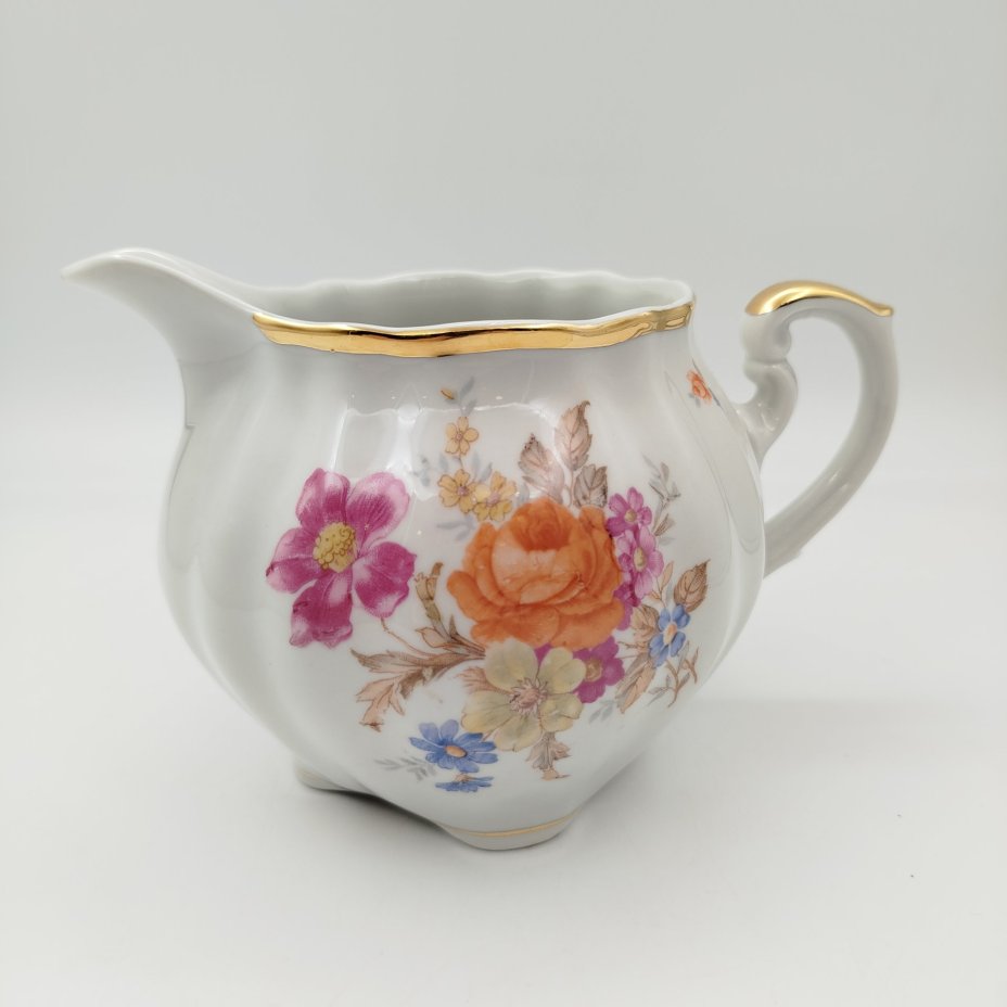Молочник с цветочным декором (большой), фарфор, деколь, золочение, Cmielow, Польша, 1950-1980 гг.